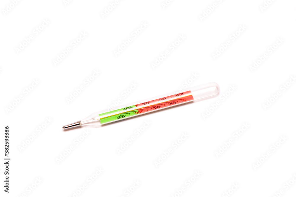 mercury thermometer for measuring body temperature on white isolated background. High quality photo mercury thermometer for measuring body temperature on white isolated background. High quality photo
