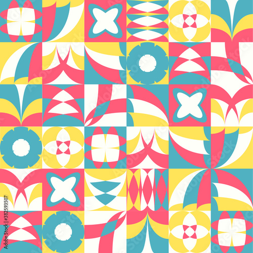 Abstract geometric shape design. Colorful creative seamless pattern. Concept for background, textile, fabric, gift wrap, banner