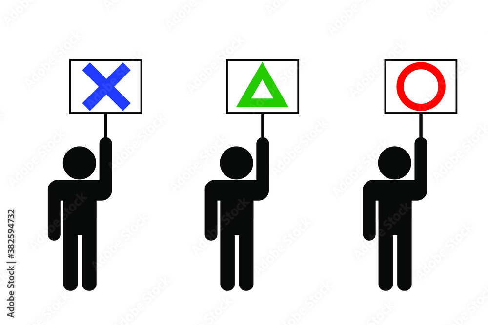 丸 三角 バツを掲げる棒人間のベクター素材 Stock Vector Adobe Stock