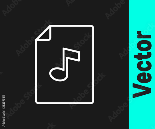 White line Music book with note icon isolated on black background. Music sheet with note stave. Notebook for musical notes. Vector.