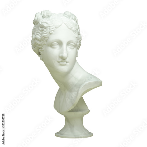 A marble bust of the Venus Italica   isolated on white background via an alpha channel of great precision. High quality cutout. 3d render illustration.   © Elena