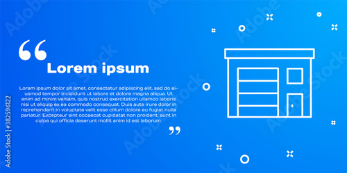 White line Building of fire station icon isolated on blue background. Fire department building. Vector.