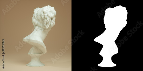 Bust of Venus Italica bust isolated on beige background, via an black and white alpha channel. 3d render illustration. 