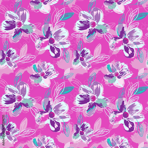 Wallpaper Mural Hand Sketched Flowers. Floral Seamless Pattern.  Torontodigital.ca