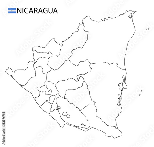 Nicaragua map, black and white detailed outline regions of the country. photo