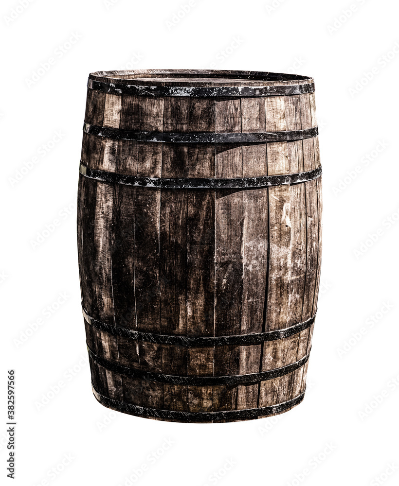 barrel dark brown large oak tinted design vertical photo on an isolated background