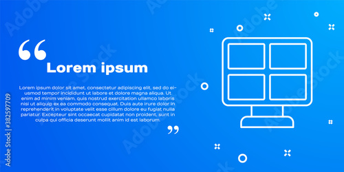 White line Solar energy panel icon isolated on blue background. Vector.