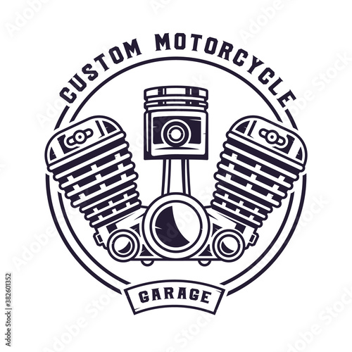 Motorcycle badge illustration concept  double engine and piston emblem vector