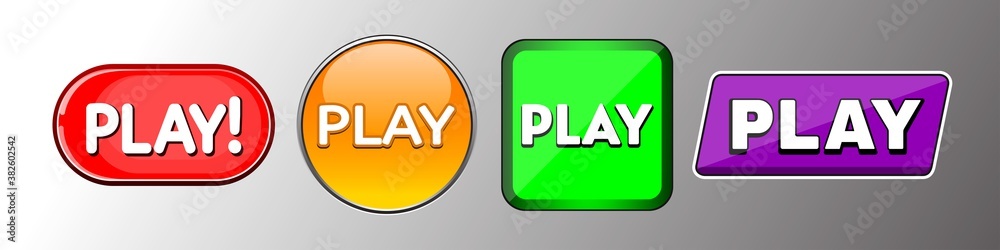 Play buttons. Colored icons of different shapes Play buttons. Colored icons of different shapes