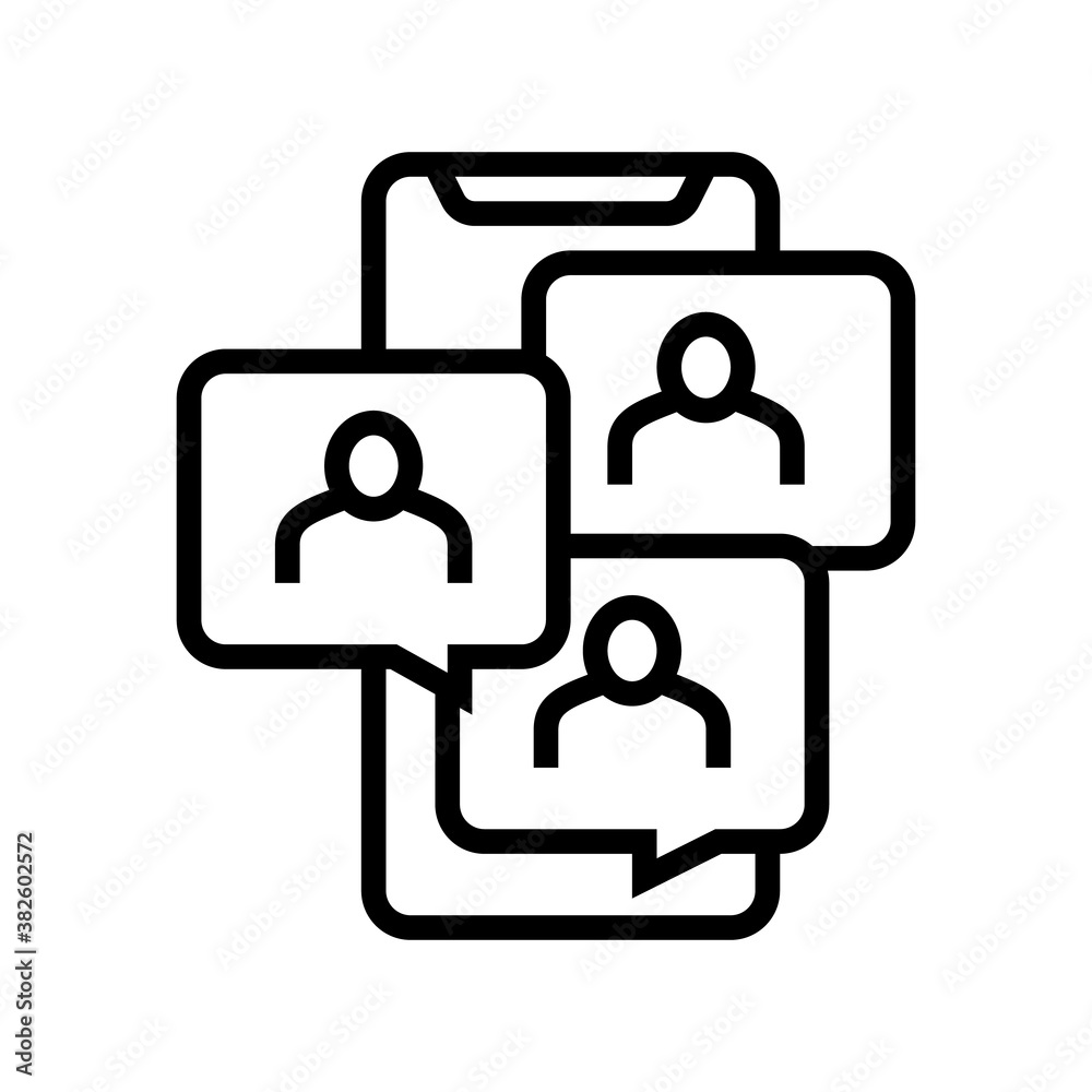 mobile video group call line icon vector. mobile video group call sign. isolated contour symbol black illustration mobile video group call line icon vector. mobile video group call sign. isolated contour symbol black illustration