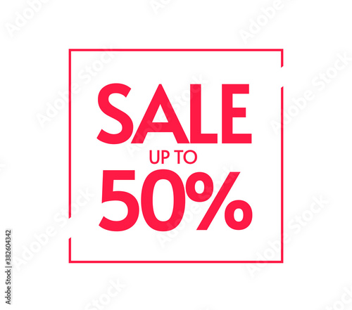 Promotion sale up to 50 percentage discount frame vector banner, advertisement announcement label sticker red color, special big off offer coupon idea, retail clearance mega deal