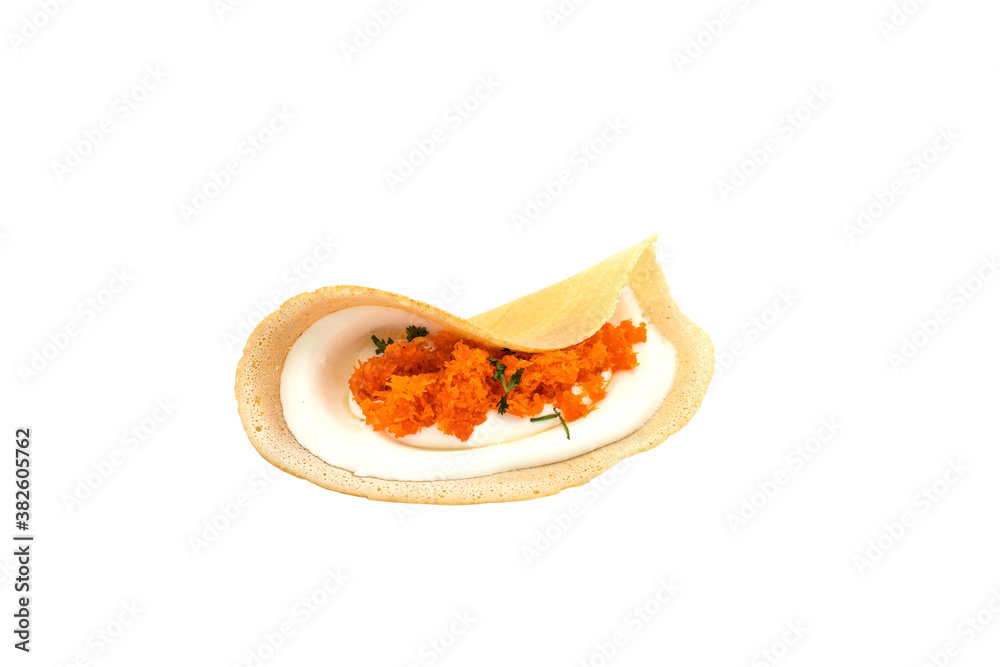 stuffed crispy egg crepe isolated on white background.