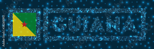 Guiana badge. Flag of Guiana in glowing network geometric style. Artistic vector illustration.