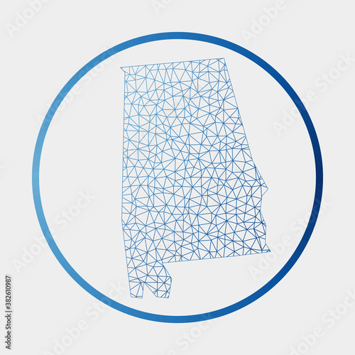 Alabama icon. Network map of the US state. Round Alabama sign with gradient ring. Technology, internet, network, telecommunication concept. Vector illustration.