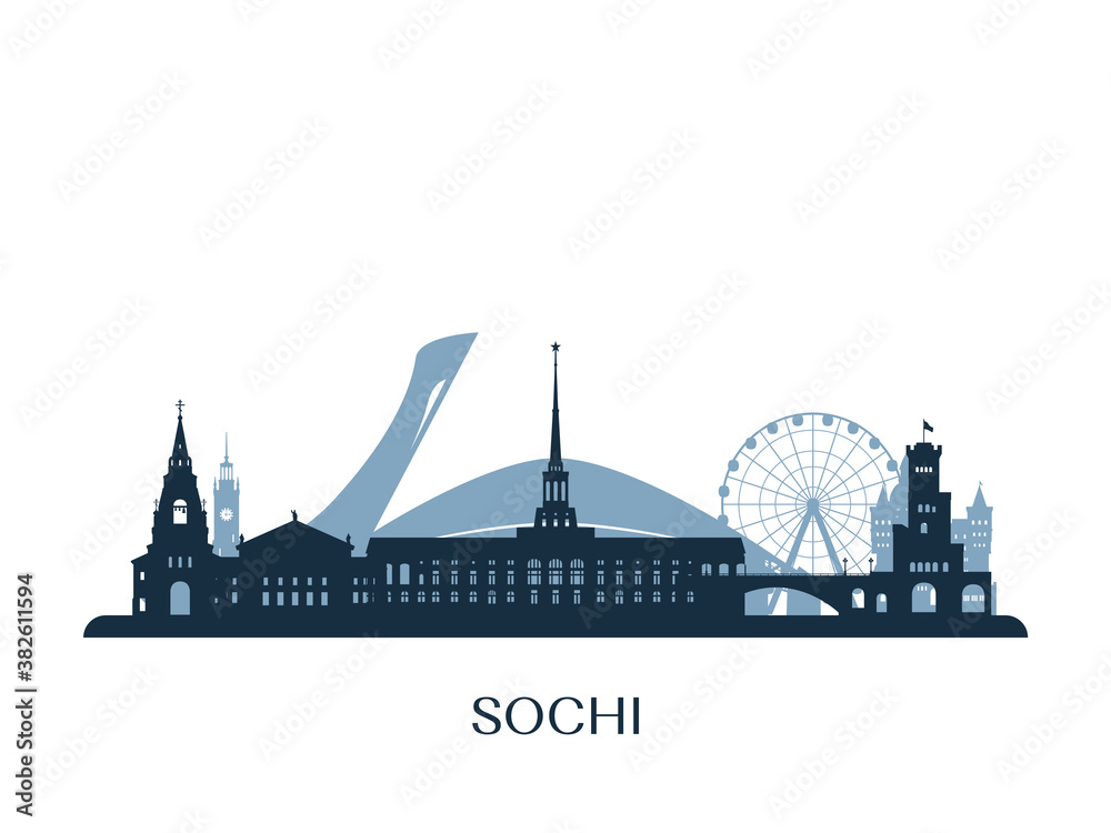 Sochi skyline, monochrome silhouette. Vector illustration.