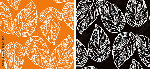 Happy thanksgiving day. Give Thanks. Cute lettering poster. Leaf autumn fall pattern background.