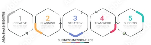 Thin line infographic template with 5 steps. Modern business concept infographics with options for brochure, diagram, workflow, timeline. Vector EPS 10