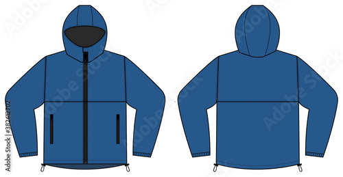 windproof hooded jacket ( parka) vector illustration / blue