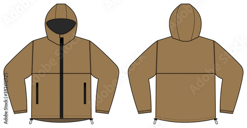 windproof hooded jacket ( parka) vector illustration / brown