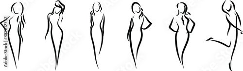 Vector collection. Woman figure silhouettes. Linear style.

