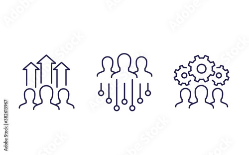 team growth and development line icons