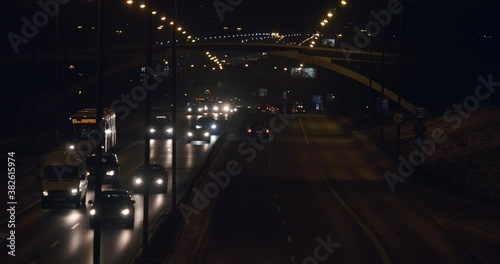 Night Highway Traffic in European City