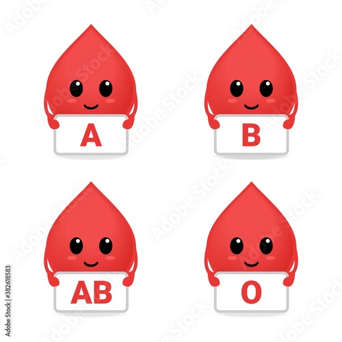 Set of cute red blood cells. Different blood type group. Illustration vector