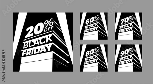 Fotografie Set of monochrome template for BLACK FRIDAY with lettering in 20th century fox style