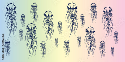 Jellyfish tattoo hand draw style. Mystical symbol of adventure, dreams, deep sea. Creative geometric jellyfish tattoo art t-shirt print design poster textile. tattoo design illustration.
