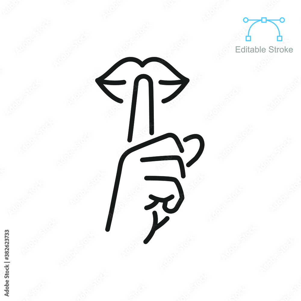 Please do quite pssst icon. Woman lips with finger showing silence sign. Do not disturb can be used for library infographic symbol. Editable vector illustration. Design on white background EPS 10 - obrazy, fototapety, plakaty 