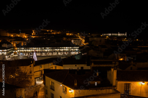 Top view of the city landscape of the village of Chinchón on a Christmas night, Madrid, Spain © JMDuran Photography