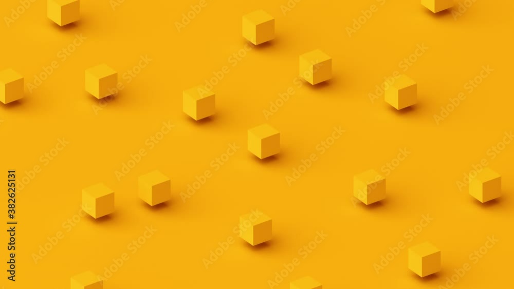 Abstract 3d render, yellow geometric background with cubes, modern animation, motion design, 4k seamless looped video