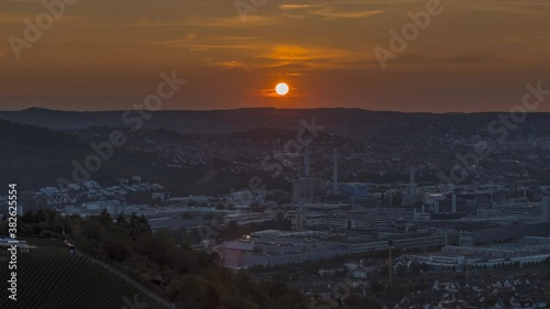 Stuttgart sunset skyline time lapse aerial view form aday to night photo