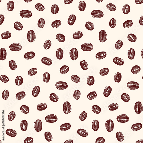 Seamless coffee beans pattern hand drawn sketch style Vector illustration