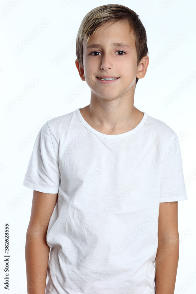 Portrait of happy joyful beautiful boy with smile isolated on white background Portrait of happy joyful beautiful boy with smile isolated on white background