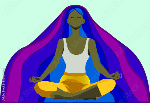 The girl in the lotus position maintains inner calm.
