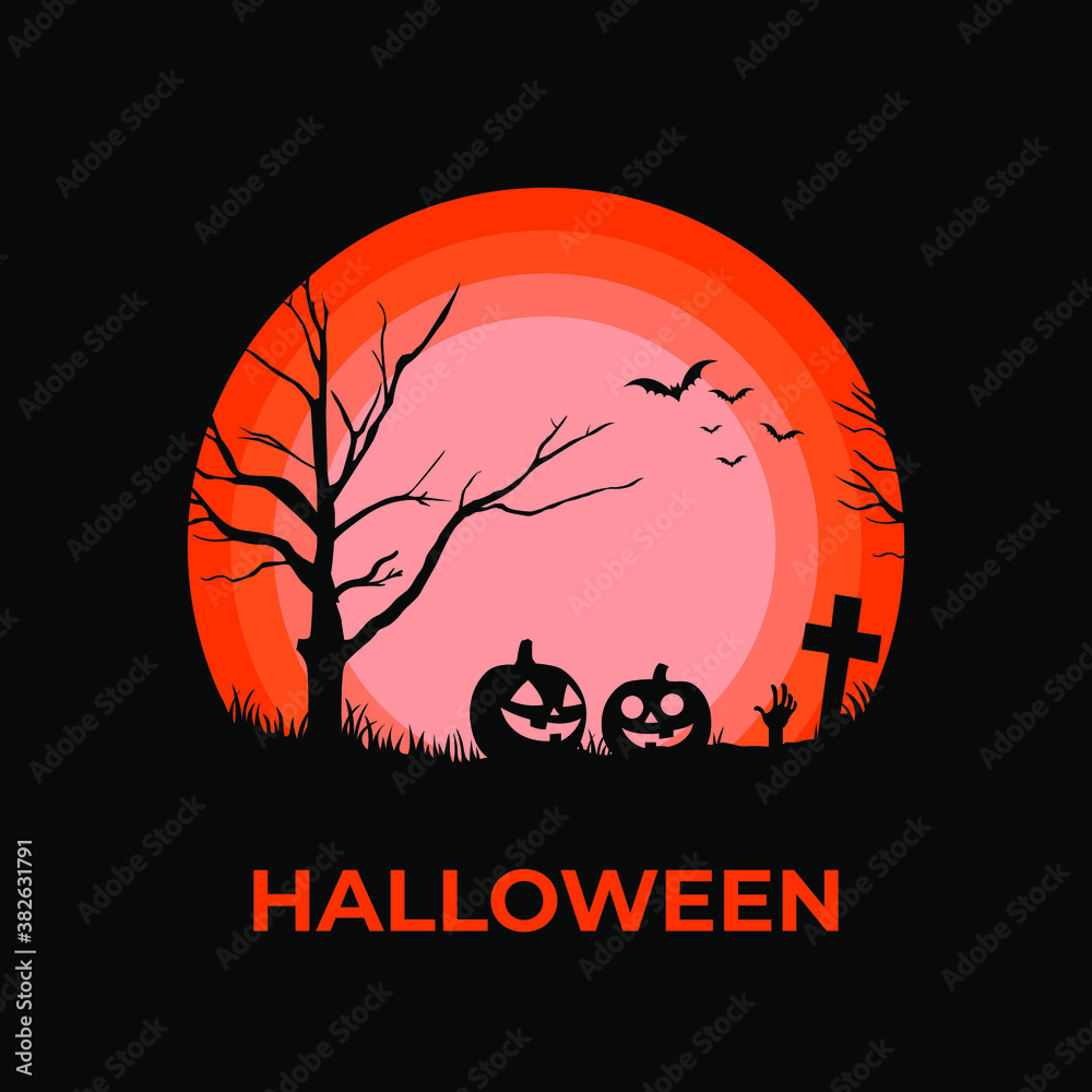 Halloween night flat illustration