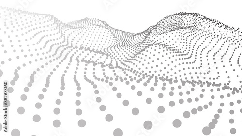 Futuristic white futuristic background. Wave with connecting dots and lines on wave background. Abstract interlacing lines and points. Digital connection of elements. Imitation waves.