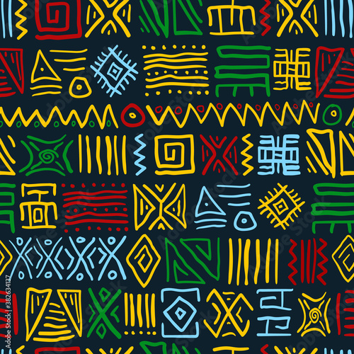 Seamless Stylized African Pattern. Ethnic and Tribal Motifs. Can Be Used for Textile, Prints, Phone Case, Greeting Card or Background