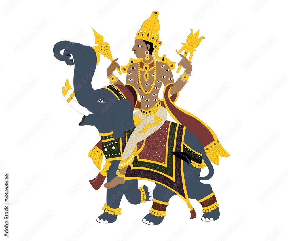 Indian lord Indra sitting on the elephant, indra is also known as winter lord