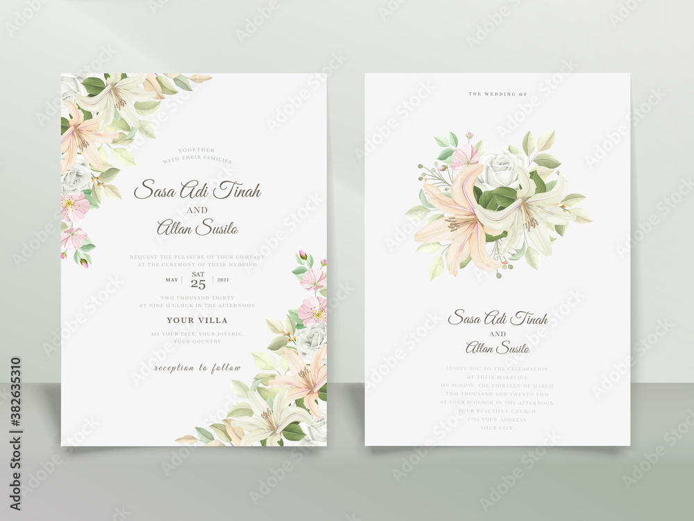 elegant lily wedding invitation card set