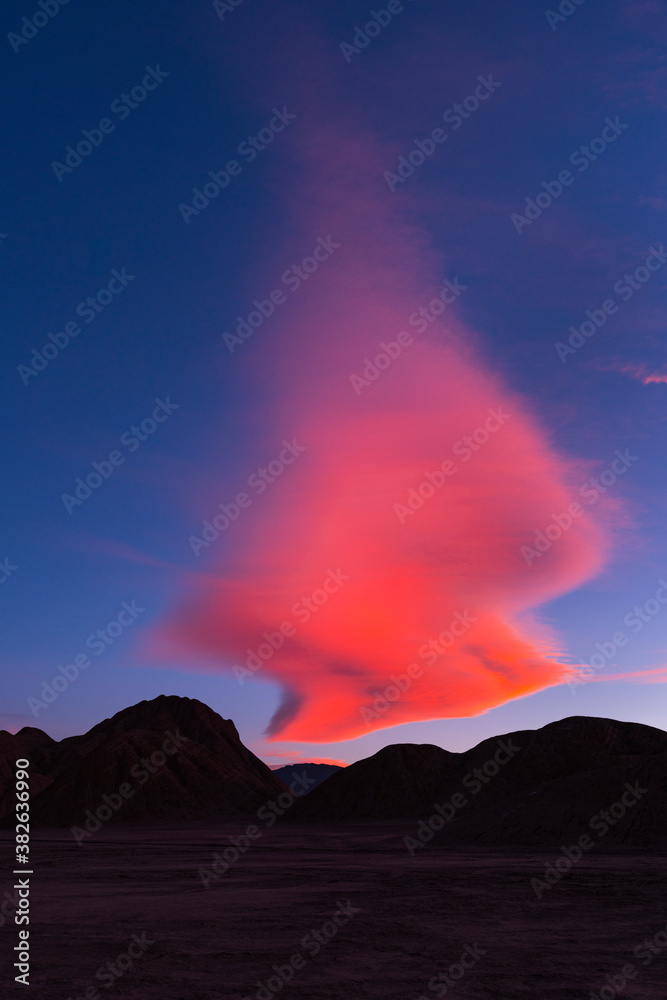 Sunset clouds in the Devil's Desert in the Los Colorados area, in the town of Tolar Grande in the province of Salta in La Puna Argentina. Argentina, South America, America