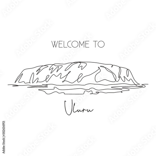 One continuous line drawing Ayers Rock landmark. Largest nature sandstone rock in Uluru Australia. Holiday vacation home decor wall art poster print. Modern single line draw design vector illustration photo