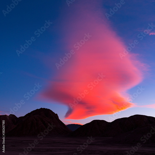 Sunset clouds in the Devil's Desert in the Los Colorados area, in the town of Tolar Grande in the province of Salta in La Puna Argentina. Argentina, South America, America