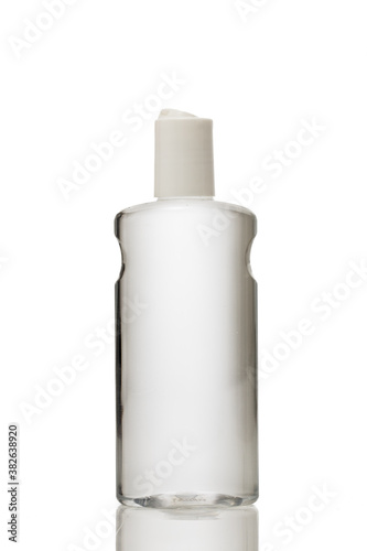 cosmetic plastic transparent flat bottle white open cap