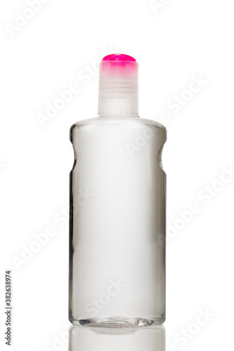 cosmetic plastic transparent flat bottle with pink cap