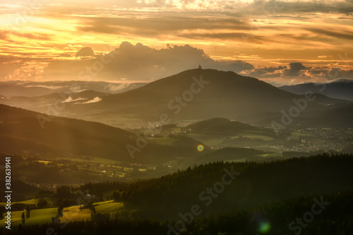 dawn with sunrays in Bavaria Germany