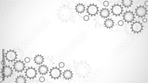 Cogs and gear wheel mechanisms. Hi-tech digital technology and engineering. Abstract technical background.