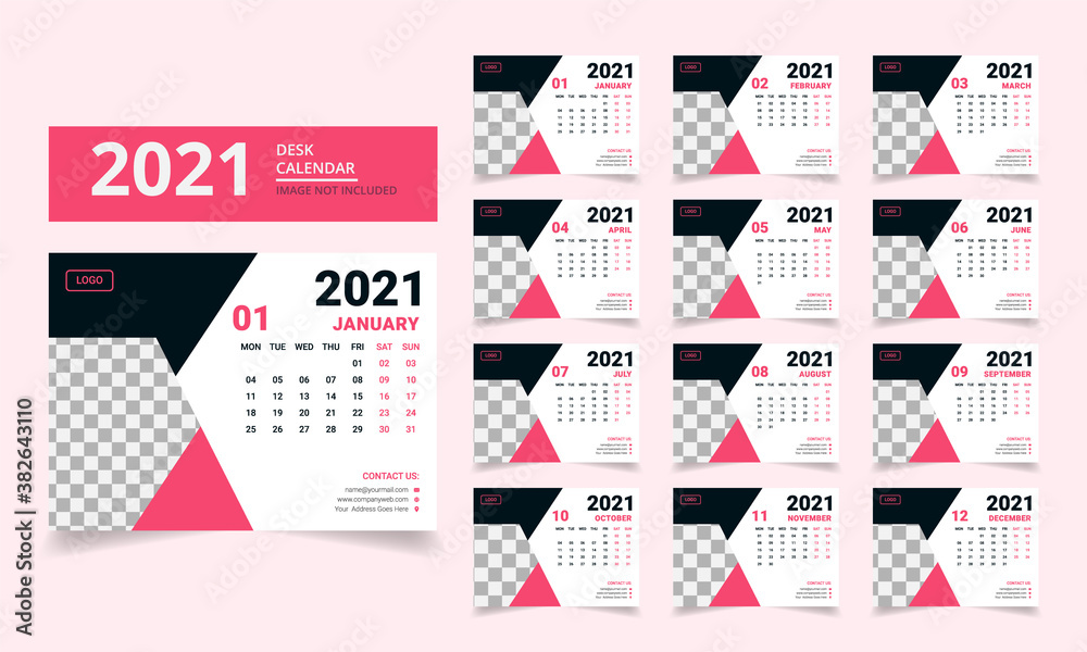 Calendar 2021, Set Desk Calendar template design Calendar 2021, Set Desk Calendar template design