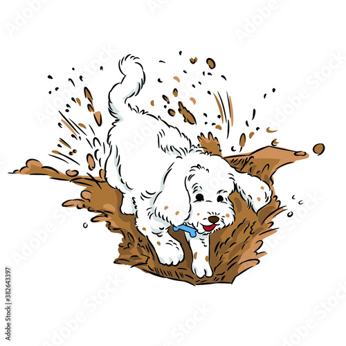 cute dog dig soil happy vector